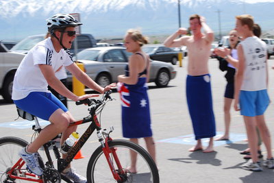 Image: Kyle Peterson — Kyle Peterson finishes the biking portion of his individual triathlon.