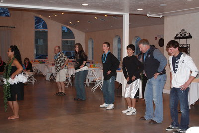 Image: Swenson Dances — Audience participants learn hula, including Sky View Principal David Swenson