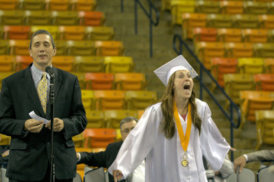 Image: Jennifer Egbert expresses her joy at being announced as a Class of 2011 graduate