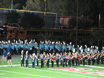 Image: The 2011 Sky View Marching Band prepares to take the field at the Red Rocks Invitational band competition in St. George, Utah.