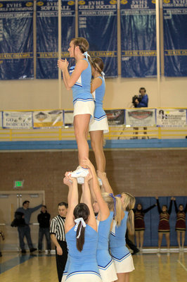 Image: Cheerleaders perform during a timeout