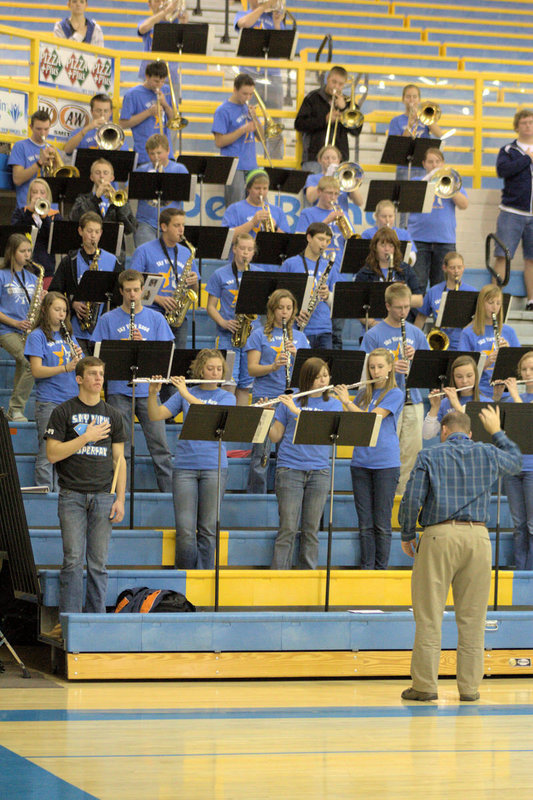 Image: Sky View pep band playing the National Anthem