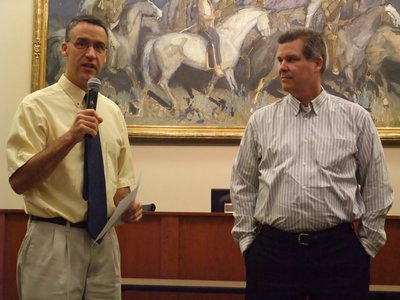Image: Principal Randy Bennion presenting John Hart with the Cache High School Teacher of The Year