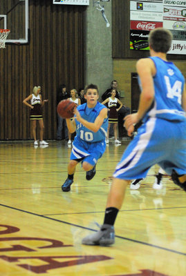 Image: Riley Knowles (#10) — Working the ball up the court