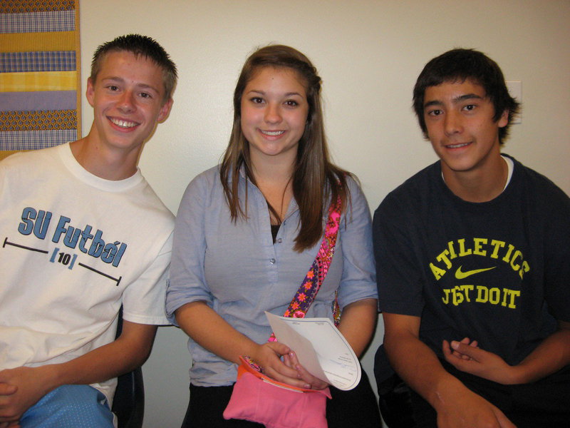 Image: Juniors — Junior Students of the Month for September 2010: Michael Berentzen, Molly Cliften, and Brandon Burger.