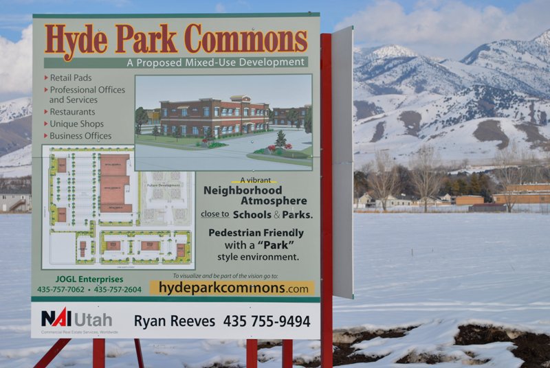 Image: Sign — Sign on the property for Hyde Park Commons.