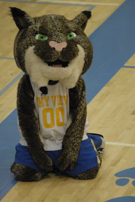 Image: Another timeout — Skyview mascot reacts to yet another timeout in the final seconds of the game.